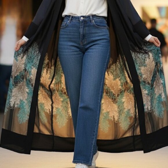 Willows Printed Kimono Abaya - Picture 1 of 2